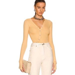 Alix NYC Purdy Long Sleeve V Neck Bodysuit Thumb Holes Stretch Woven XS